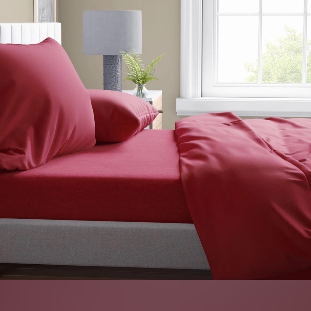 Prima 200 Thread Count Flat Permanent Pressed Flat Sheet in Cherry Red- Double